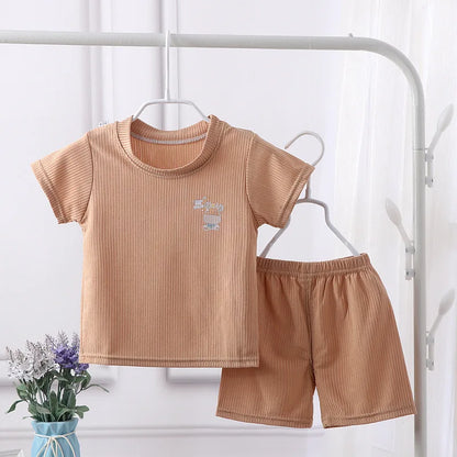 1-7Y Baby Boy Clothes Set Summer Breathe Ice Silk Toddler Girl Outfit Tops+Pant 2Pcs Sleepwear Suit Kid Children Clothes A1070