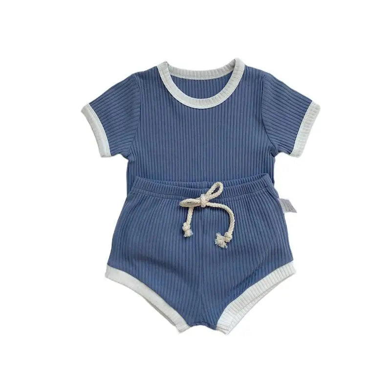 Summer 2 Pieces Toddler Infant Kid Baby Boy Clothes Sets Soft Short Sleeve T-shirt Tops Striped Shorts Summer Outifts Clothing