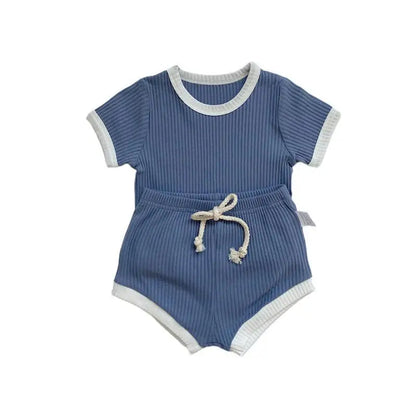 Summer 2 Pieces Toddler Infant Kid Baby Boy Clothes Sets Soft Short Sleeve T-shirt Tops Striped Shorts Summer Outifts Clothing