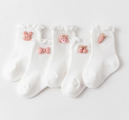 Korean Pink White Princess Ruffle Socks Kawaii Cartoon Middle Tube Loose Socks Newborn Infant Toddler Baby Socks 1-3years Old