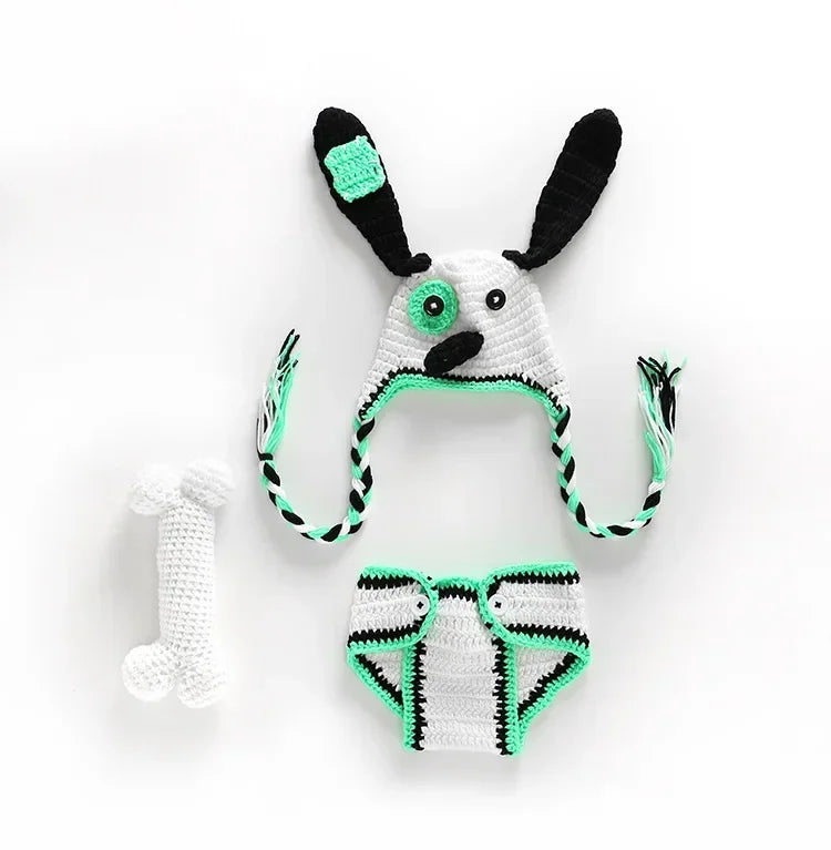 Lovely Dog Photo Shoot Props for Newborns Photography Accessories Boy Girl Birth Clothes Set New Born Knitted Costume Outfit