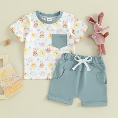 Bunny Letter Print Short Sleeve T-Shirt with Shorts