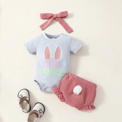 Short Sleeve Bunny Romper Elastic Waist Shorts Headband