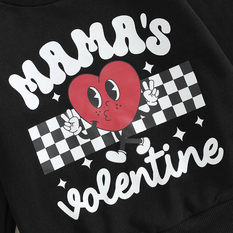 Boy Long Sleeve Mamas Valentine Sweatshirt  and Long Pants Spring Outfits
