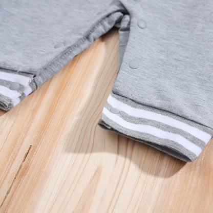 Baby Romper Grey Longsleeve Hooded Baseball Clothes 36 Classic Sport Typography Jersey
