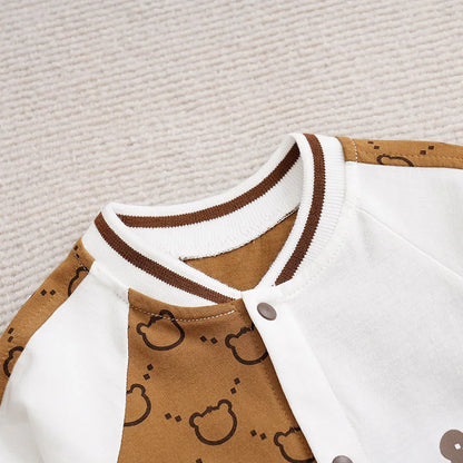 Cartoon Little Bear Printed Cotton Comfortable Casual Long Sleeve Baby Bodysuit