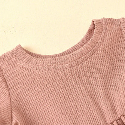 Summer Newborn Baby Girl Set Cotton linen Solid O-neck Short Sleeve Ruffles T-shirt Shorts Suit Infant Clothes Outfit