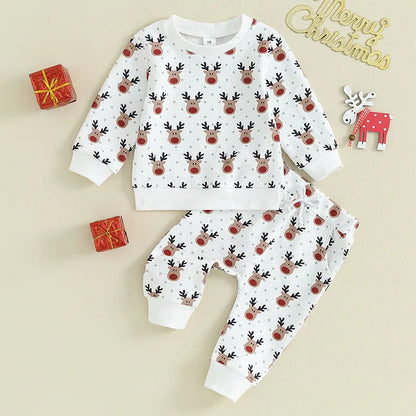 Reindeer Cartoon Christmas Print Outfits