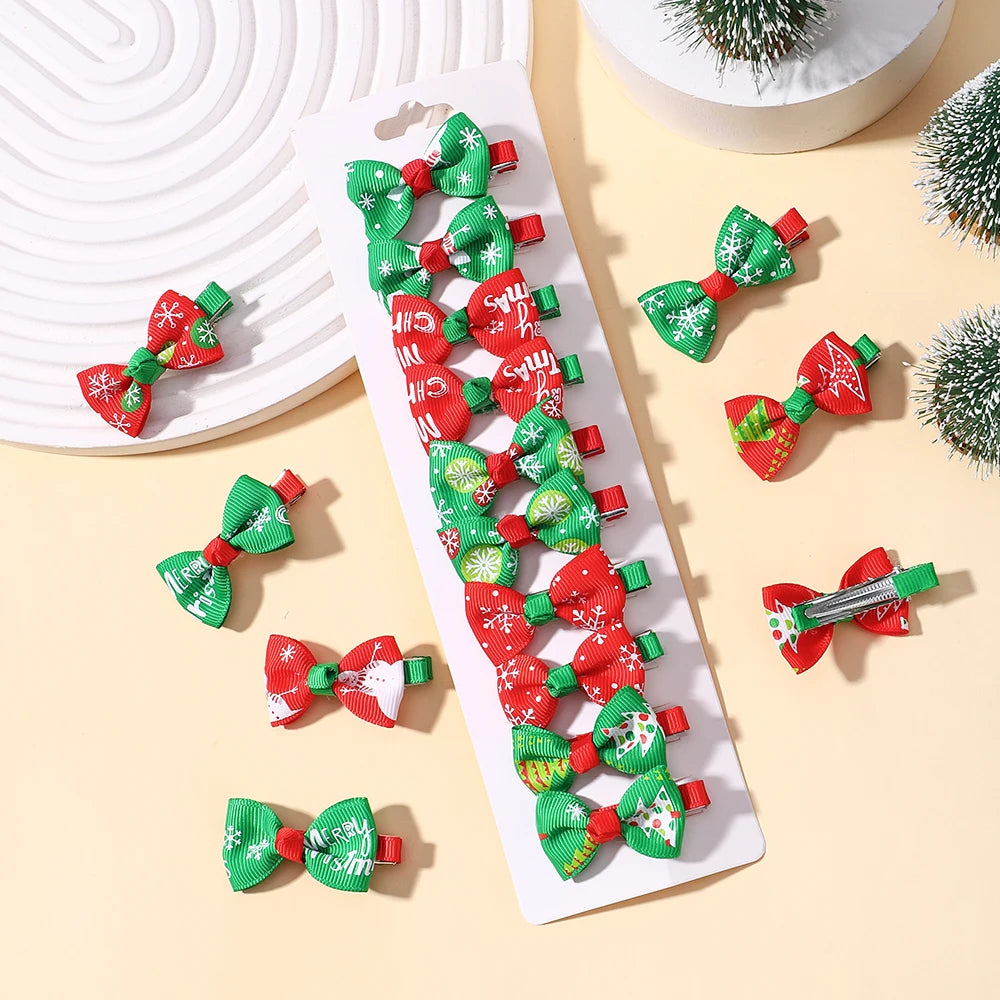 10Pcs/lot Christmas New Years Hair Bows Hair Clip