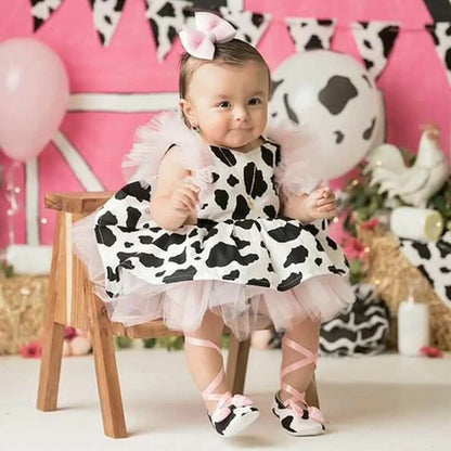 Girls Romper Dress Headband Sets Cow Print