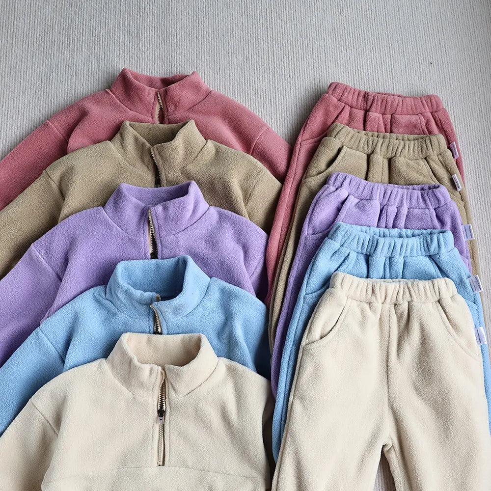 Toddler Fleece Solid Color Hoodies Outfit 2PCS