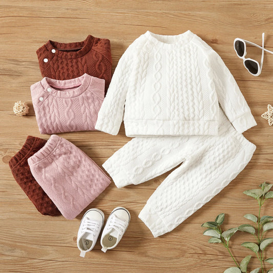 Solid Color Long Sleeves Top+Pants 2PCS Outfits