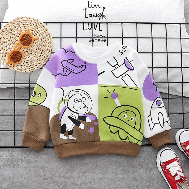 New Spring Autumn Baby Boys Girl Cartoon Cotton Printe Hoodies Children Kids Casual T-Shirt Sportswear Infant Clothing 0-5 Years