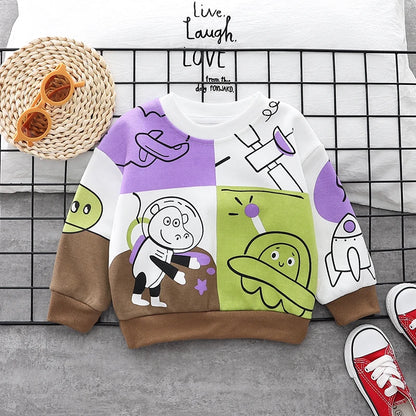 New Spring Autumn Baby Boys Girl Cartoon Cotton Printe Hoodies Children Kids Casual T-Shirt Sportswear Infant Clothing 0-5 Years