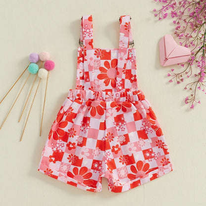 Baby Girl Overalls Sleeveless Square Neck Floral Print