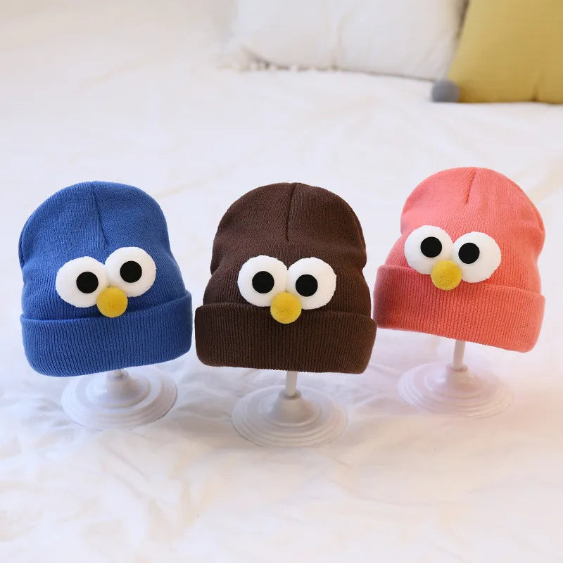 Korean Cute Cartoon Eye Baby Beanie Hat Soft Winter Warm Newborn Boys Girls Caps Bonnet Solid Infant Toddler Kids Knitted Hat