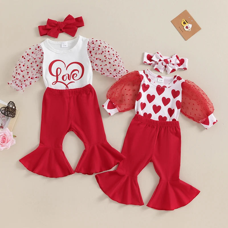 Valentine’s Day Outfits  0-18M Newborn Baby Girls 3Pcs Clothes Sets