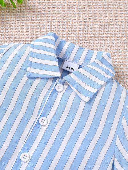 Baby boy Summer Set Blue and White Striped Shirt and shorts two Piece Set for 0-24 Month Male Baby Handsome and Casual Set