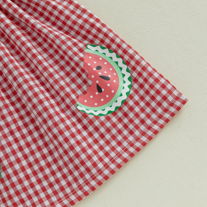 Girl Slip Dress Sweet Bows Watermelon Print Plaid Infant Sundress
