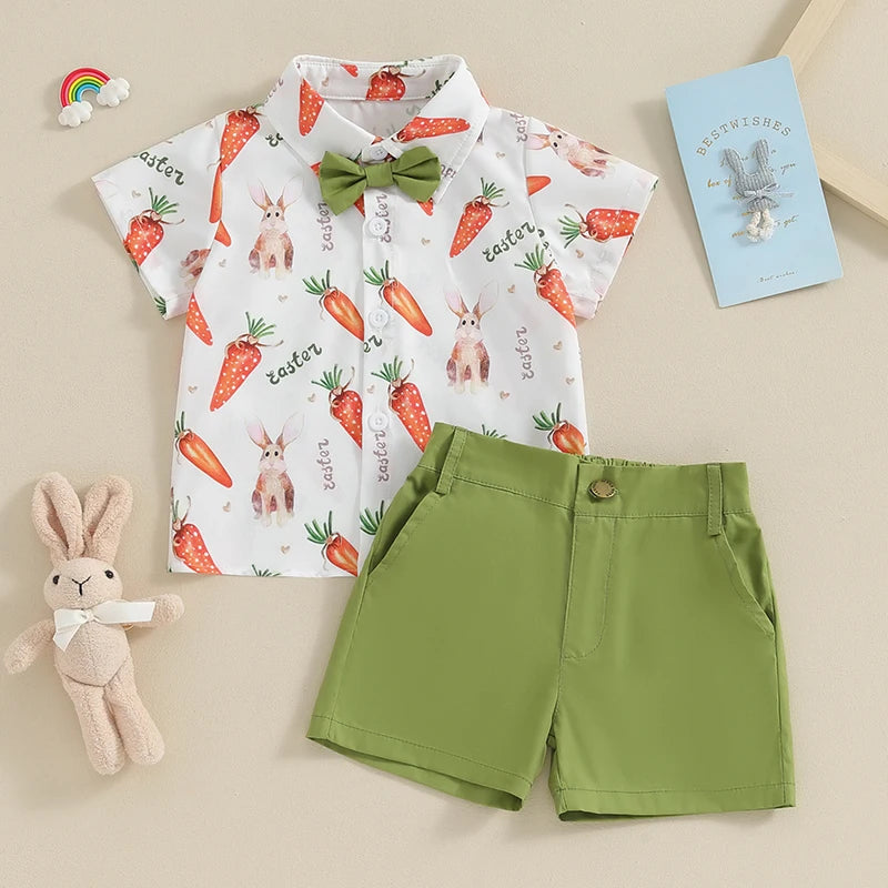 Bunny Short Sleeve Button Down Shirt with Shorts Set 2Pcs