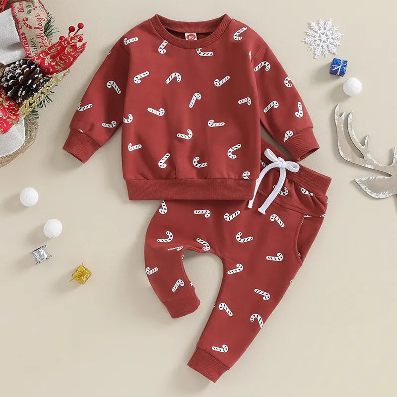 Toddler Candy Cane Print Christmas Outfits