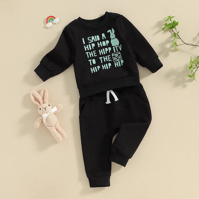 Letter Bunny Print Long Sleeve Sweatshirts and Long Pants