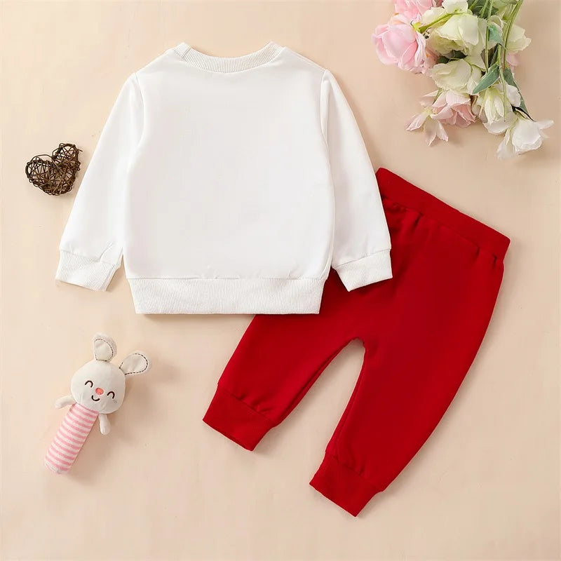 Funny Letters Sweatshirt + Red Pants Set Valentines Outfit