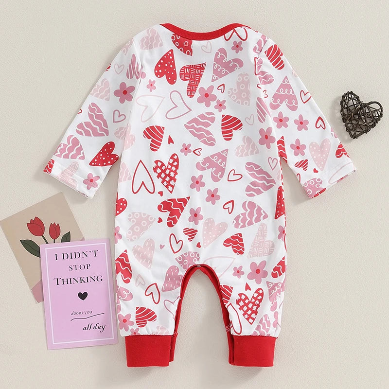 Newborn Baby Girls Boys Heart Print Romper Crew Neck Long Sleeve Infant Jumpsuits My First Valentines Day Outfit