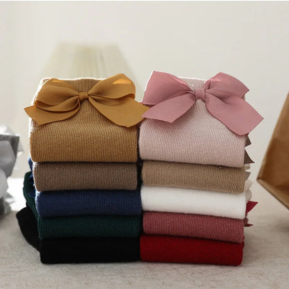 Baby Toddlers Socks Autumn Winter Children Girls Knee High Long Sock Cotton Big Bow Spanish Style Kids Floor Socks Baby Items