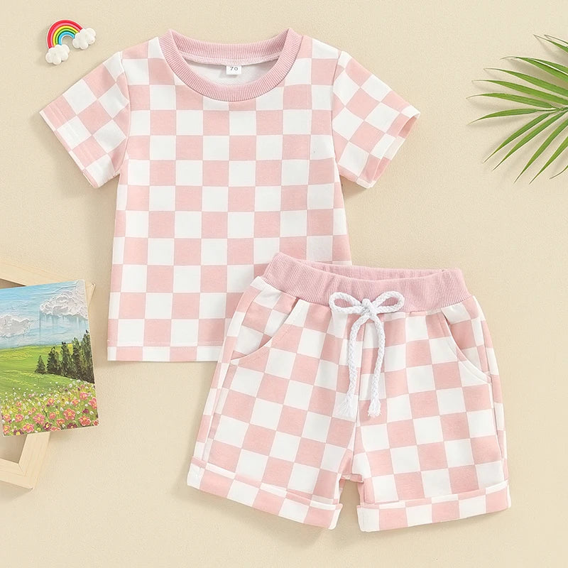 Summer Short plus Checkered Plaid Short Sleeve T-shirt set