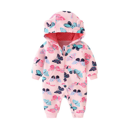 Hooded Baby Rompers Cartoon printed