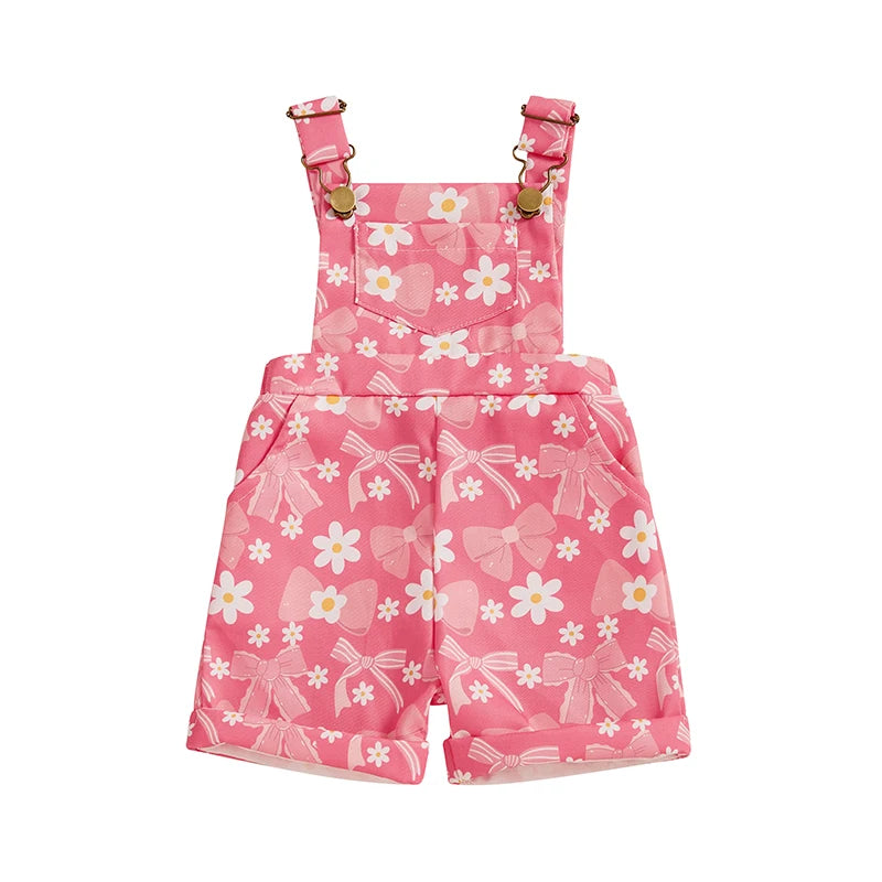 Girls Sleeveless Suspender 1-Pieces Romper Bow /Flower Print