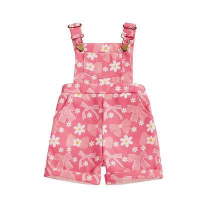 Girls Sleeveless Suspender 1-Pieces Romper Bow /Flower Print
