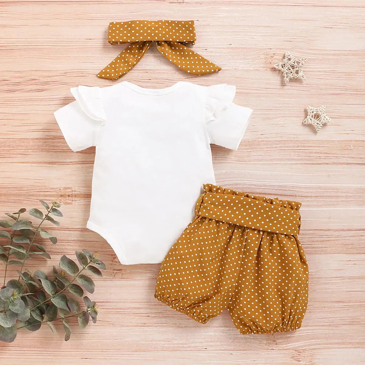 Baby Girls Clothes Romper Dot Pant with Elastic Waistband and Headband