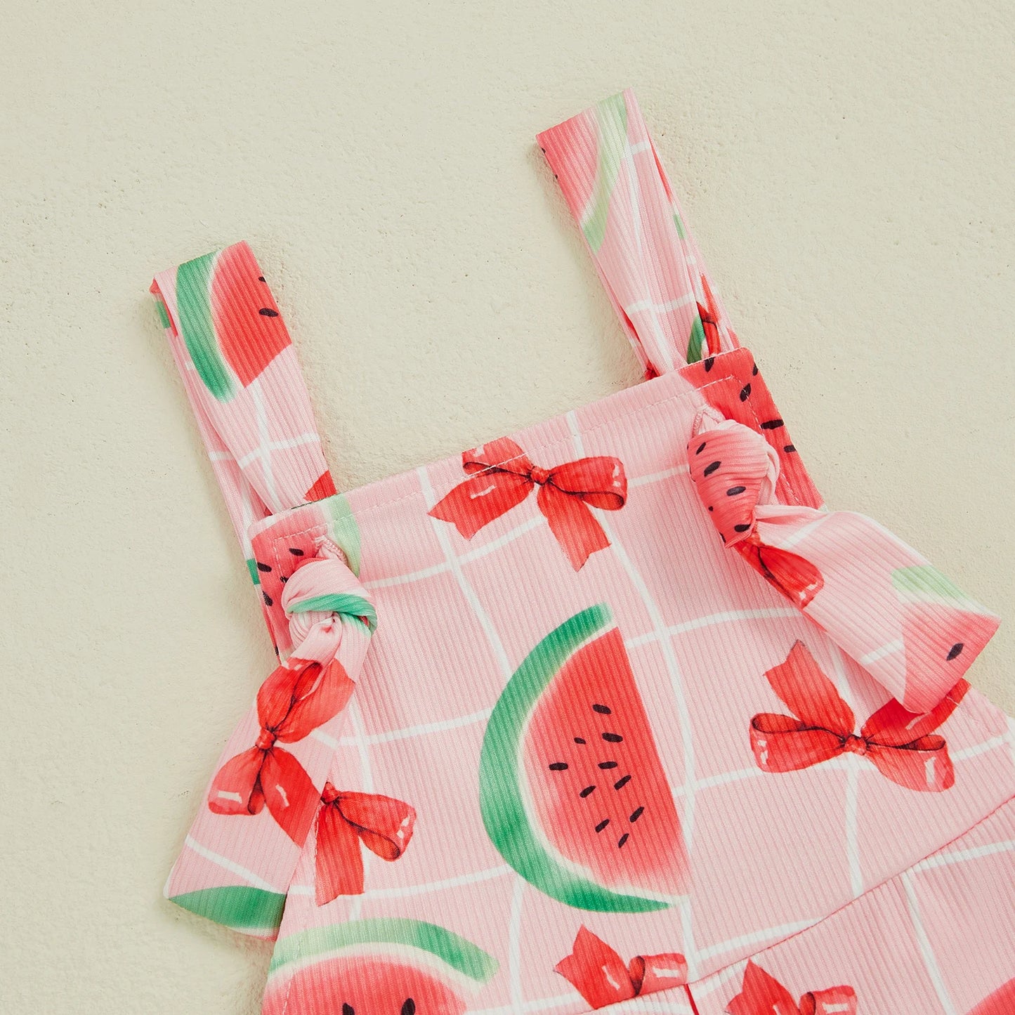 Bell-Bottom Jumpsuit Bow/Watermelon/Strawberry Square Neck