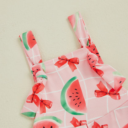 Bell-Bottom Jumpsuit Bow/Watermelon/Strawberry Square Neck