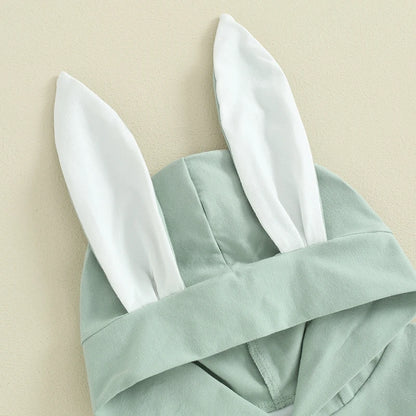 Bunny Short Sleeve Rabbit Ears Hooded Jumpsuit