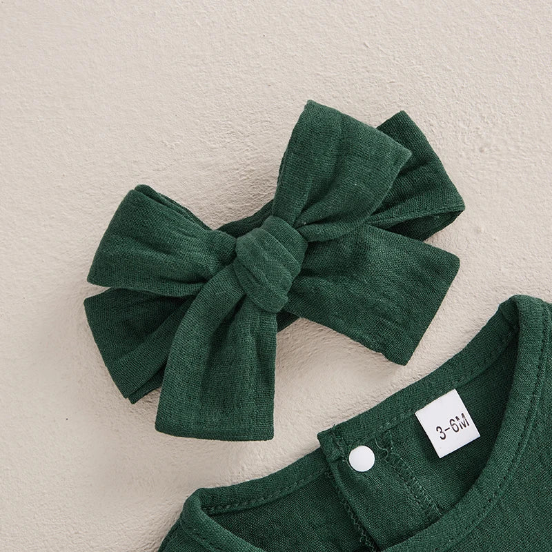 Newborn Infant Baby Girl Clothes Long Sleeve Smocked Bubble Romper Bodysuit with Headband Cute Fall Winter Outfit