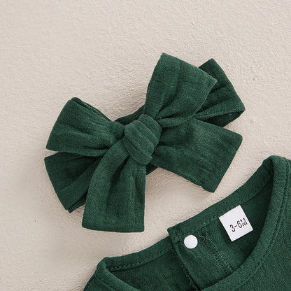 Newborn Infant Baby Girl Clothes Long Sleeve Smocked Bubble Romper Bodysuit with Headband Cute Fall Winter Outfit