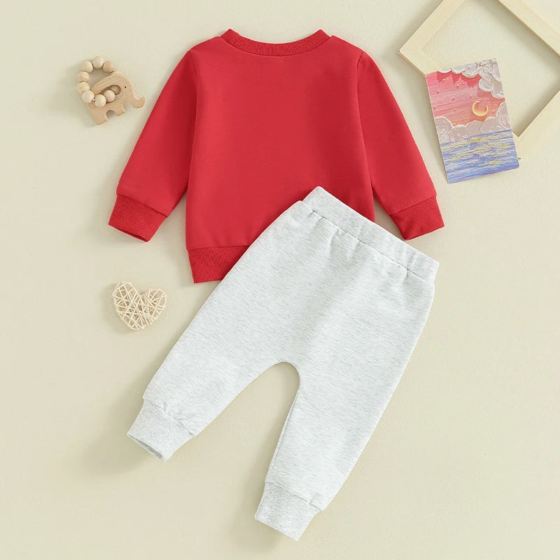 Infant Baby Boy Clothes Set Mama s Boy Heart Shirts Crewneck Sweatshirt Red Jogger Pants Valentine s Day Outfit