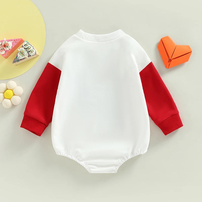 Newborn Baby Girl Boy Valentines Day Outfit Oversized Love Letter Print Sweatshirt Romper  Infant Clothes