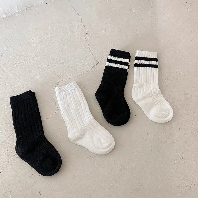 New Kids Cotton Sport School Students Socks Cotton Black White Socks for Boys Girls Slouch Socks Baby Toddler Socks 1-10Y