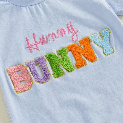 Hunny Bunny Embroidery Romper Short Sleeve Jumpsuit