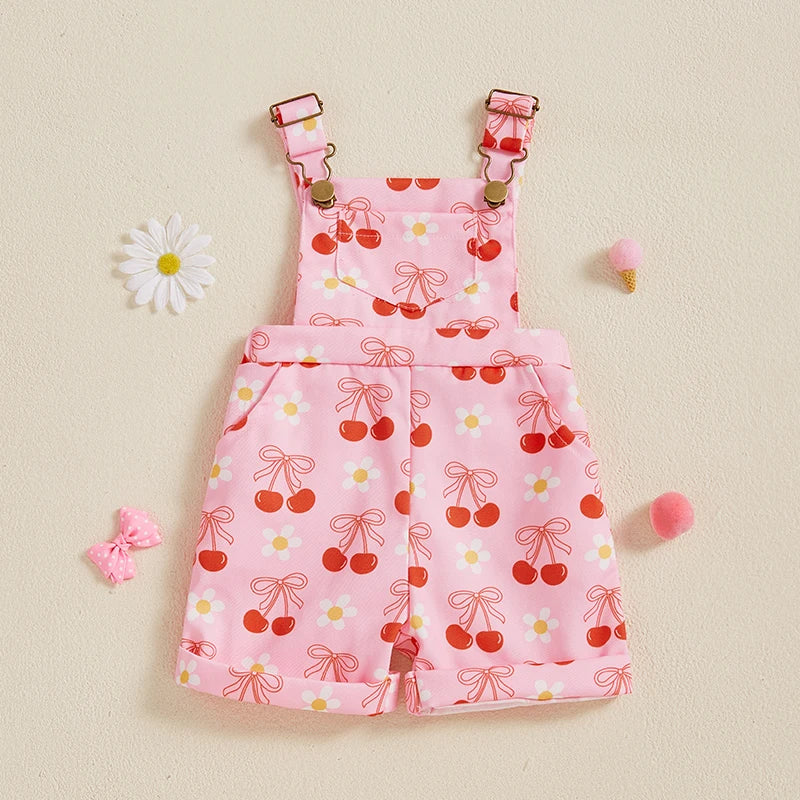 Girls Sleeveless Suspender 1-Pieces Romper Bow /Flower Print