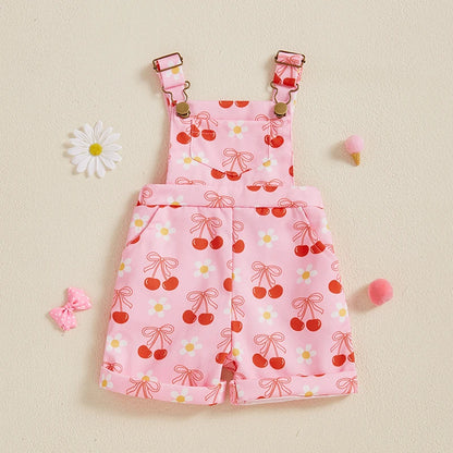 Girls Sleeveless Suspender 1-Pieces Romper Bow /Flower Print