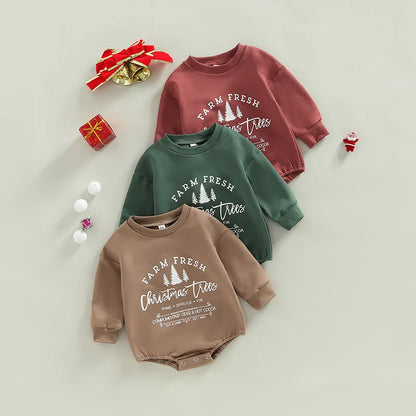Infant Baby Retro Christmas Tree Crewneck Romper