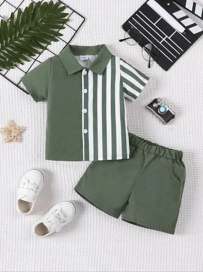 fashionable and casual solid color short sleeved shirt and shorts