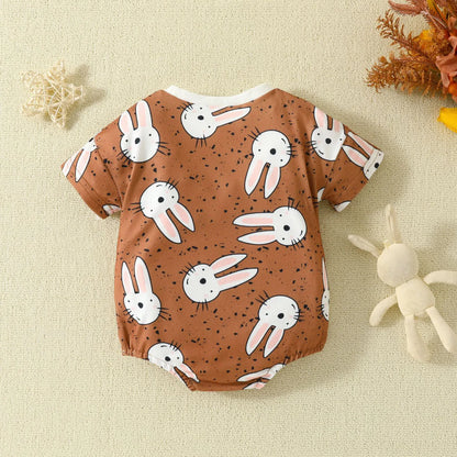 Bunny Print Short Sleeve Rompers