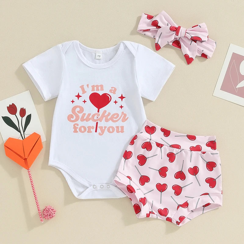 Valentines Day Newborn Baby Girl Clothes “Im A Sucker for You” Romper