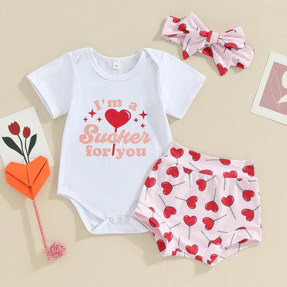 Valentines Day Newborn Baby Girl Clothes “Im A Sucker for You” Romper